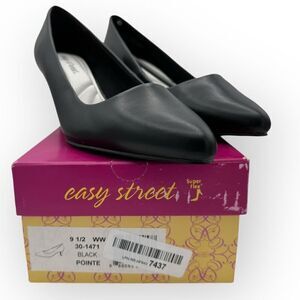 NWT Easy Street Womens Pointed Toe Pointe Heeled Slip-on Pumps Black Size 9.5